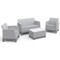 Set Salotto da Esterno Grigio Chiaro 4 Posti un Tavolino, Resistenti ai Raggi uv - Grafton