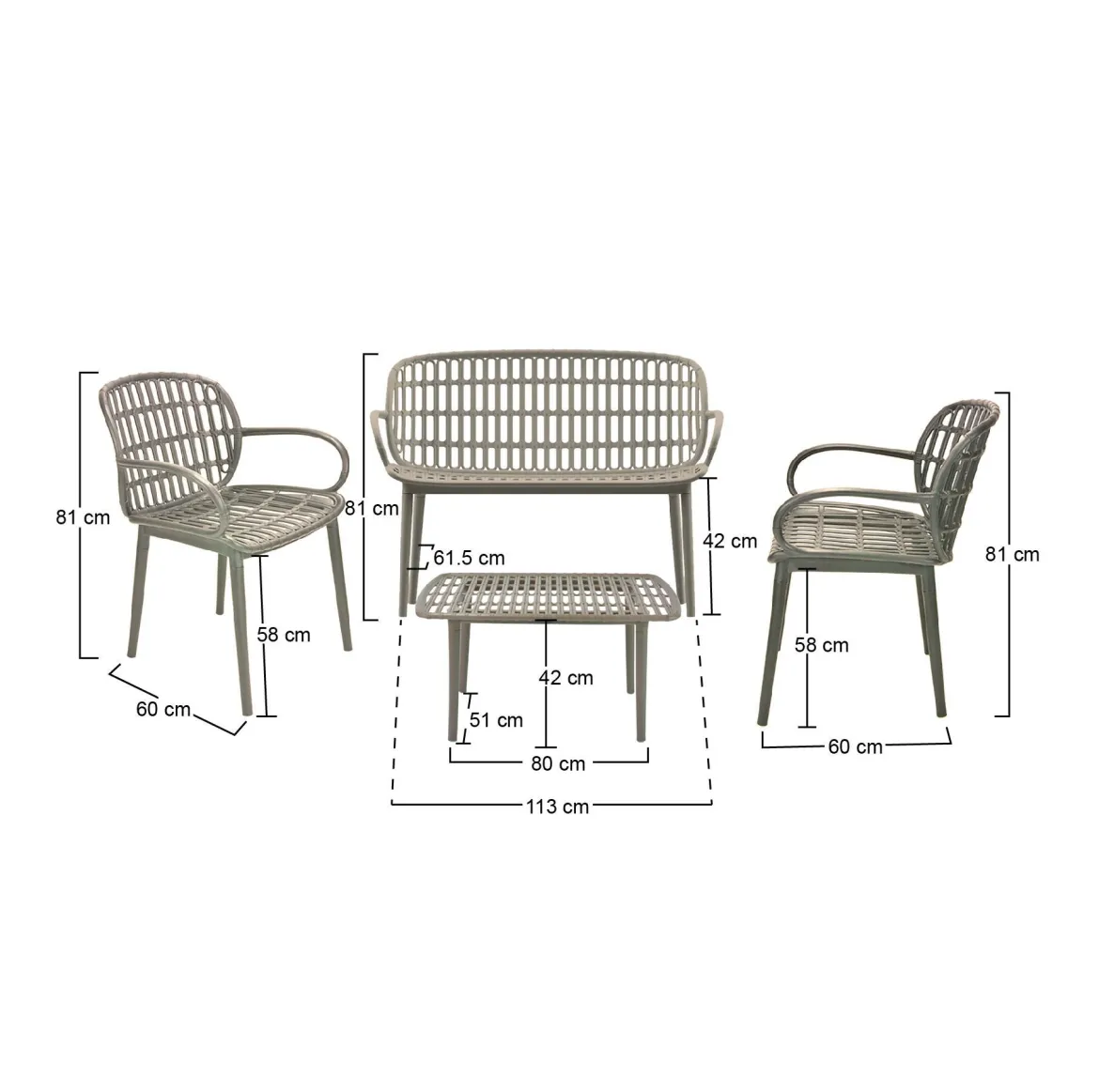 Set salotto da esterno Jurij, Tortora