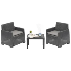 Set Salotto da Esterno Nero Antracite 2 Posti un Tavolino, Cuscini Inclusi - Rosta