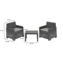 Set Salotto da Esterno Nero Antracite 2 Posti un Tavolino, Cuscini Inclusi - Rosta