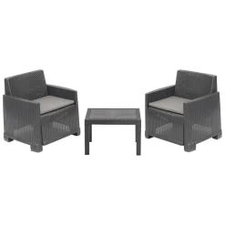 Set Salotto da Esterno Nero Antracite 2 Posti un Tavolino, Cuscini Inclusi - Rosta