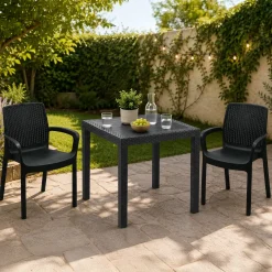 Set Salotto da Esterno Nero Antracite 2 Posti un Tavolino, Impermeabile Idrorepellente Made in Italy - Matali