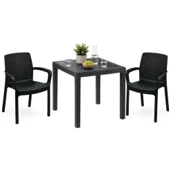 Set Salotto da Esterno Nero Antracite 2 Posti un Tavolino, Impermeabile Idrorepellente Made in Italy - Matali