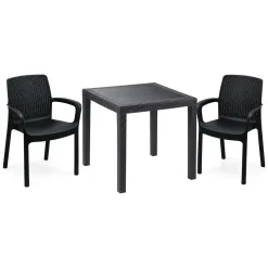 Set Salotto da Esterno Nero Antracite 2 Posti un Tavolino, Impermeabile Idrorepellente Made in Italy - Matali