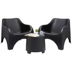 Set Salotto da Esterno Nero Antracite 2 Posti un Tavolino, Tavolo Tavolino - Cormons