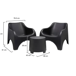 Set Salotto da Esterno Nero Antracite 2 Posti un Tavolino, Tavolo Tavolino Contenitore Made in Italy - Ranica