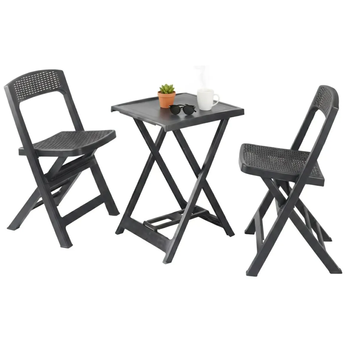 Set Salotto da Esterno Nero Antracite 2 Posti un Tavolino, set Pieghevole Made in Italy - Cassville