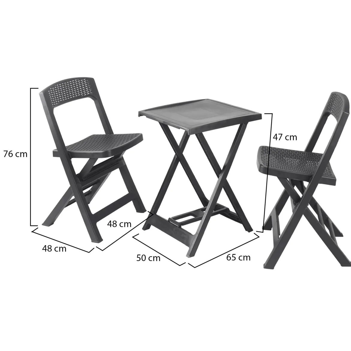 Set Salotto da Esterno Nero Antracite 2 Posti un Tavolino, set Pieghevole Made in Italy - Cassville