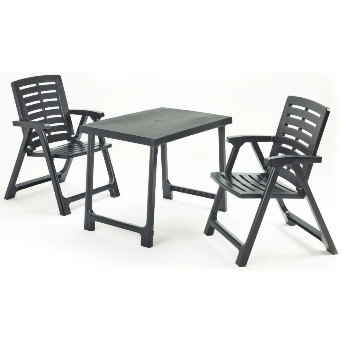 Set Salotto da Esterno Nero Antracite 2 Posti un Tavolino, set da Campeggio Bistrot Made in Italy - Lithia