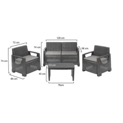 Set Salotto da Esterno Nero Antracite 4 Posti un Tavolino, Cuscini Inclusi - Covo