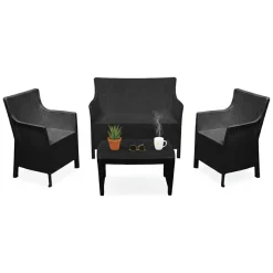 Set Salotto da Esterno Nero Antracite 6 Posti Tavolo Tavolo Allungabile, Finitura Effetto Doghe Made in Italy - Maseta