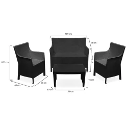 Set Salotto da Esterno Nero Antracite 6 Posti Tavolo Tavolo Allungabile, Finitura Effetto Doghe Made in Italy - Maseta