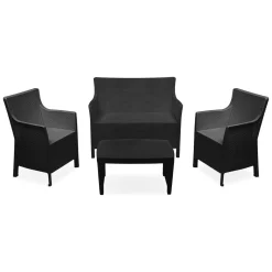 Set Salotto da Esterno Nero Antracite 6 Posti Tavolo Tavolo Allungabile, Finitura Effetto Doghe Made in Italy - Maseta
