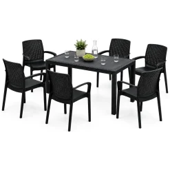 Set Salotto da Esterno Nero Antracite 8 Posti Tavolo Tavolo Allungabile, Finitura Effetto Doghe Made in Italy - Masiba