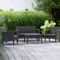 Set Salotto da Esterno Nero Antracite Grigio 4 Posti un Tavolino, Resistenti ai Raggi uv - Geneva
