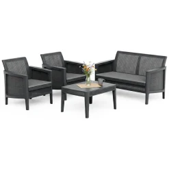Set Salotto da Esterno Nero Antracite Grigio 4 Posti un Tavolino, Resistenti ai Raggi uv - Geneva