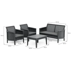 Set Salotto da Esterno Nero Antracite Grigio 4 Posti un Tavolino, Resistenti ai Raggi uv - Geneva