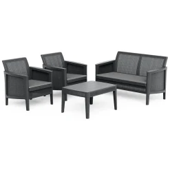Set Salotto da Esterno Nero Antracite Grigio 4 Posti un Tavolino, Resistenti ai Raggi uv - Geneva