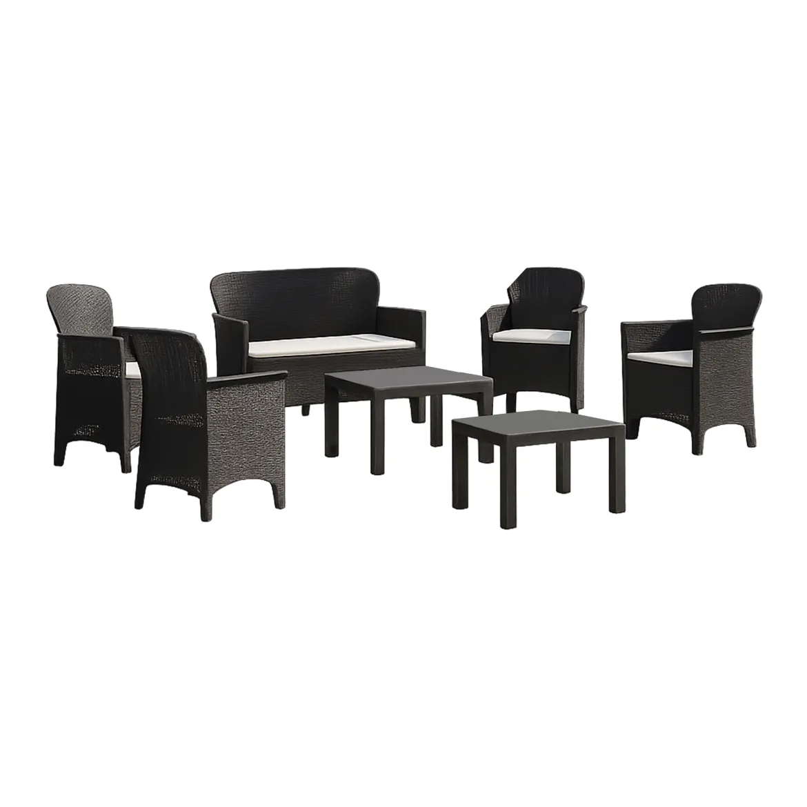 Set Salotto da Esterno Nero Antracite Nero Antracite 6 Posti 2 Tavolini, Impermeabile Idrorepellente Made in Italy - Curno