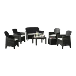 Set Salotto da Esterno Nero Antracite Nero Antracite 6 Posti 2 Tavolini, Impermeabile Idrorepellente Made in Italy - Dervio
