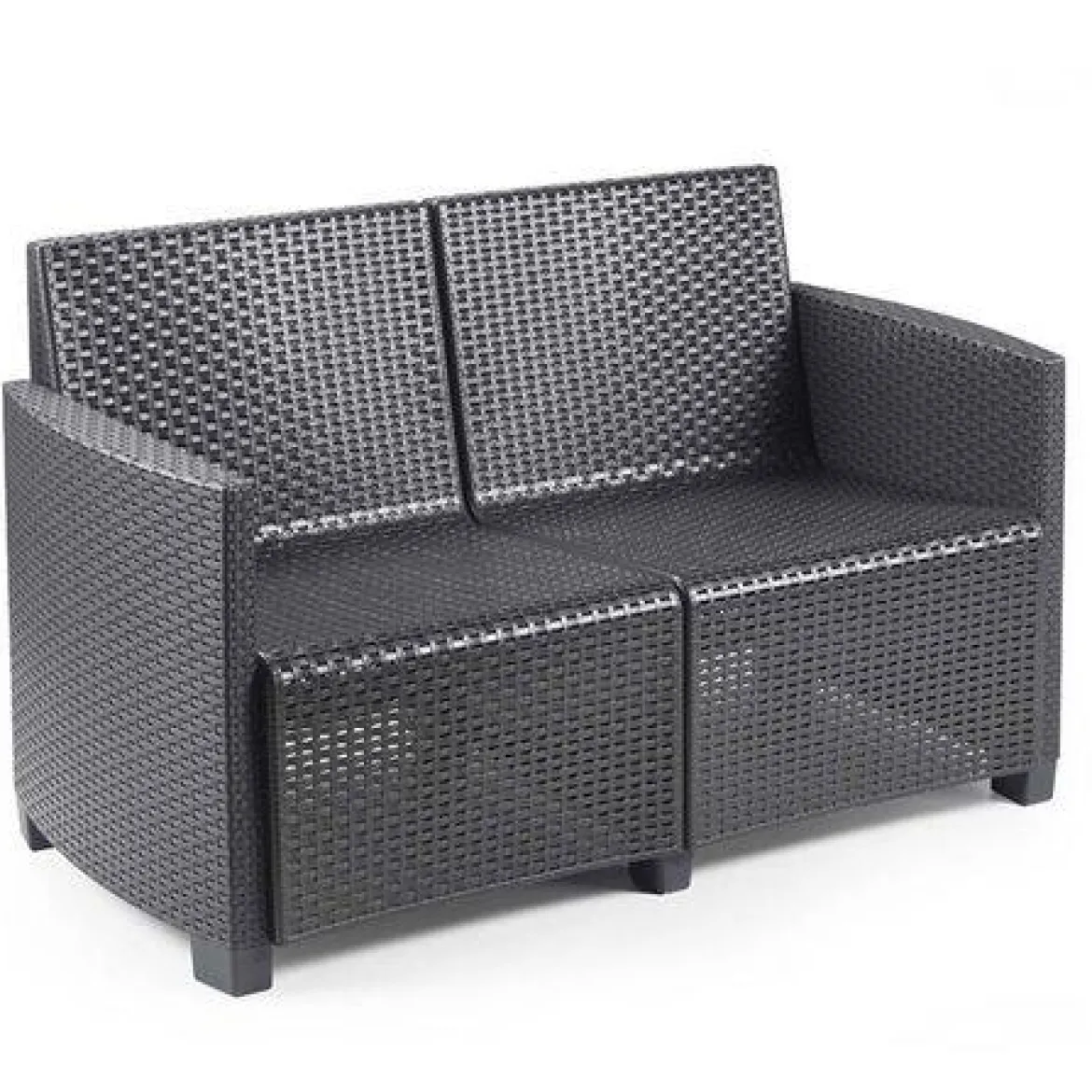 Set salotto da esterno Sassari, Set da giardino con cuscini composto da 2 poltrone, 1 divano a due posti e 1 tavolino, Salottino indoor, 100% Made in Italy, Antracite, con 8 cuscini