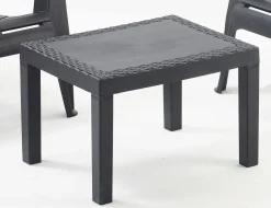 Set salotto da esterno Sassari, Set da giardino con cuscini composto da 2 poltrone, 1 divano a due posti e 1 tavolino, Salottino indoor, 100% Made in Italy, Antracite, con 8 cuscini