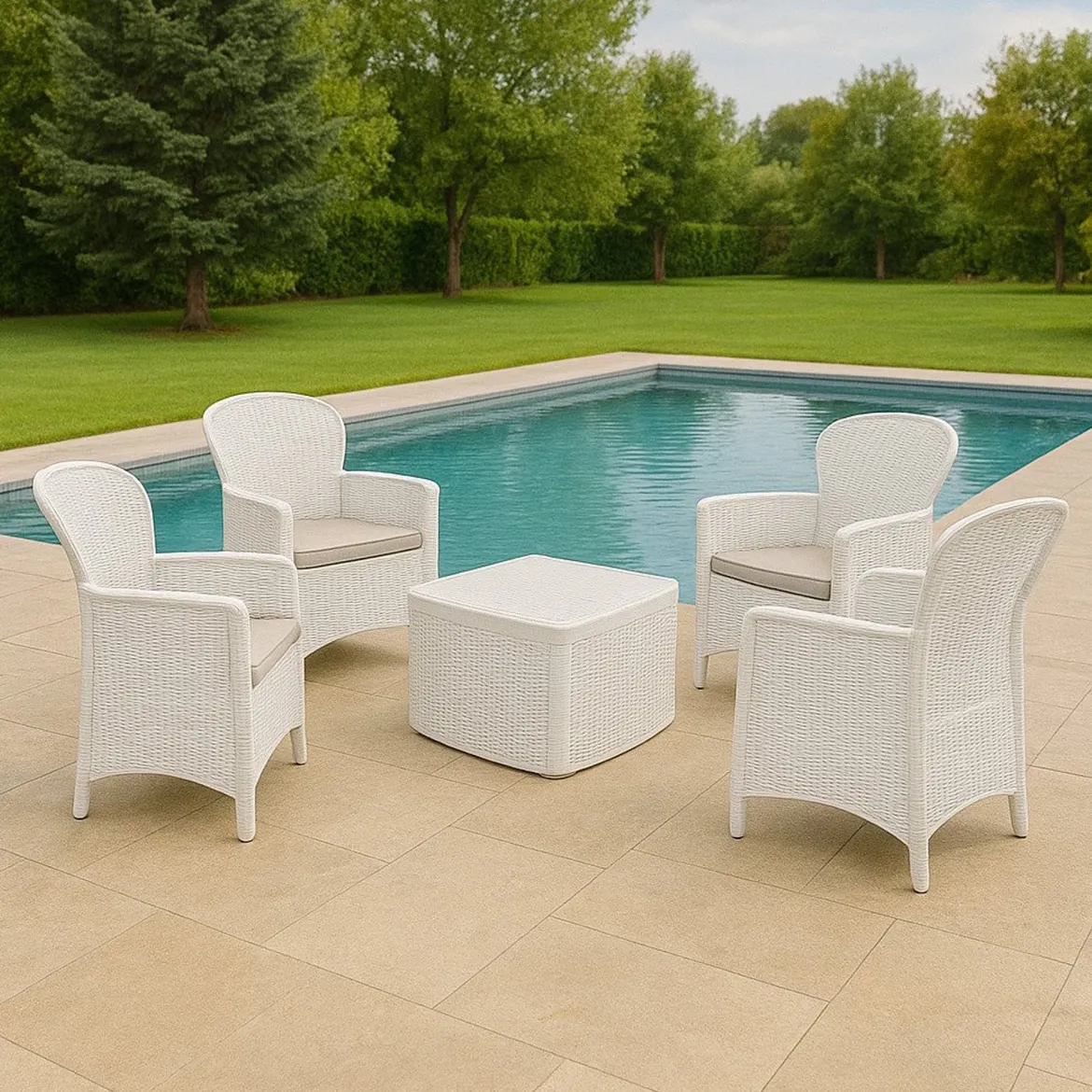 Set salotto da esterno Sulzano, Made in Italy, Bianco