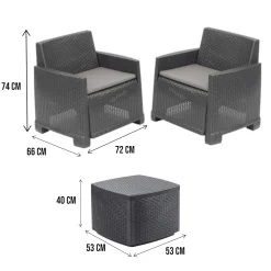 Set salotto esterno 2 poltroncine e 1 tavolino contenitore antracite - Ari