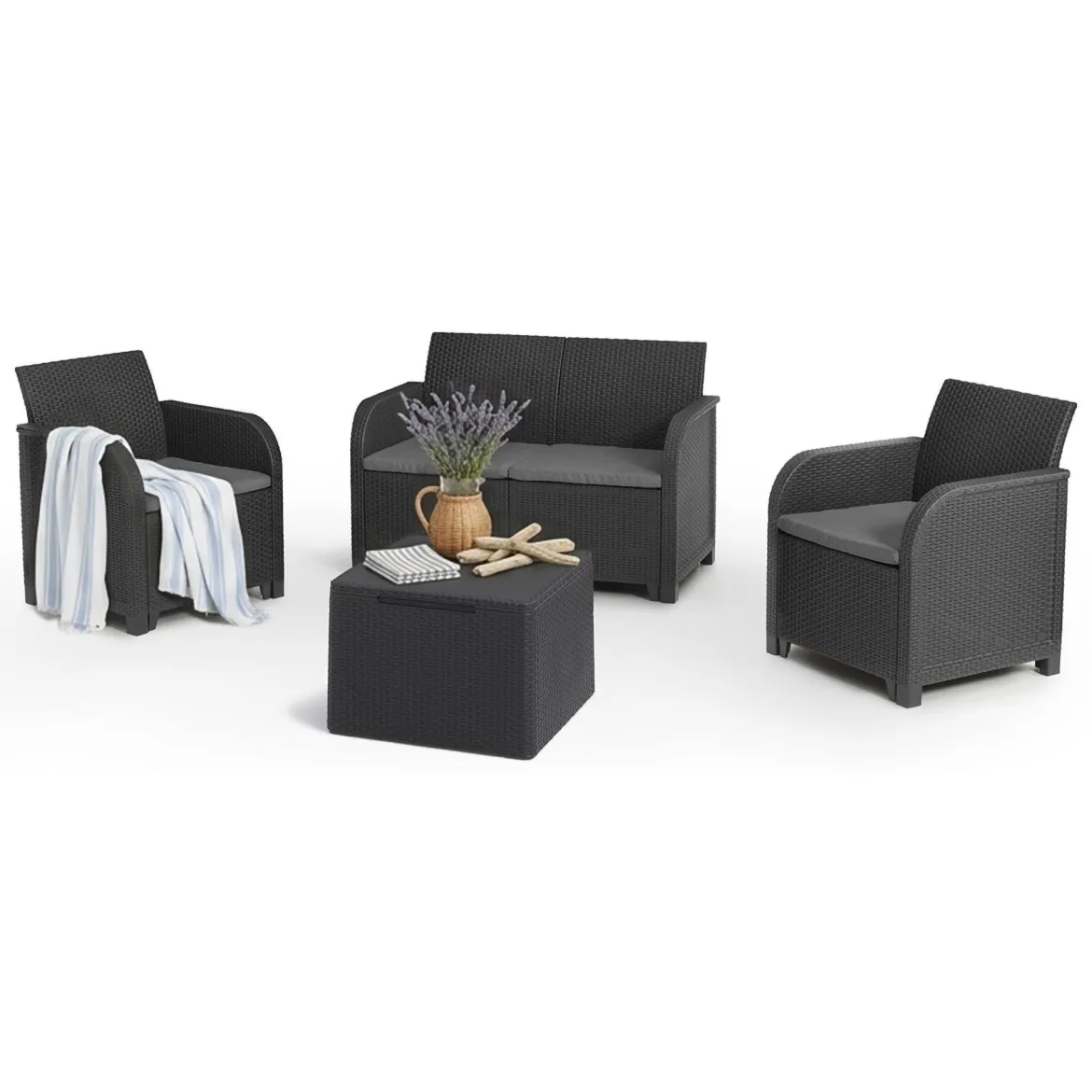 Set salotto esterno 2 poltrone e 1 divano antracite - Barrhead