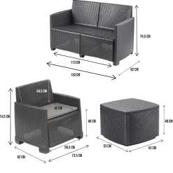 Set salotto esterno 4 poltrone e 1 divano antracite - Amer