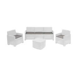 Set salotto esterno poltrone e divano 5 posti bianco - Akay