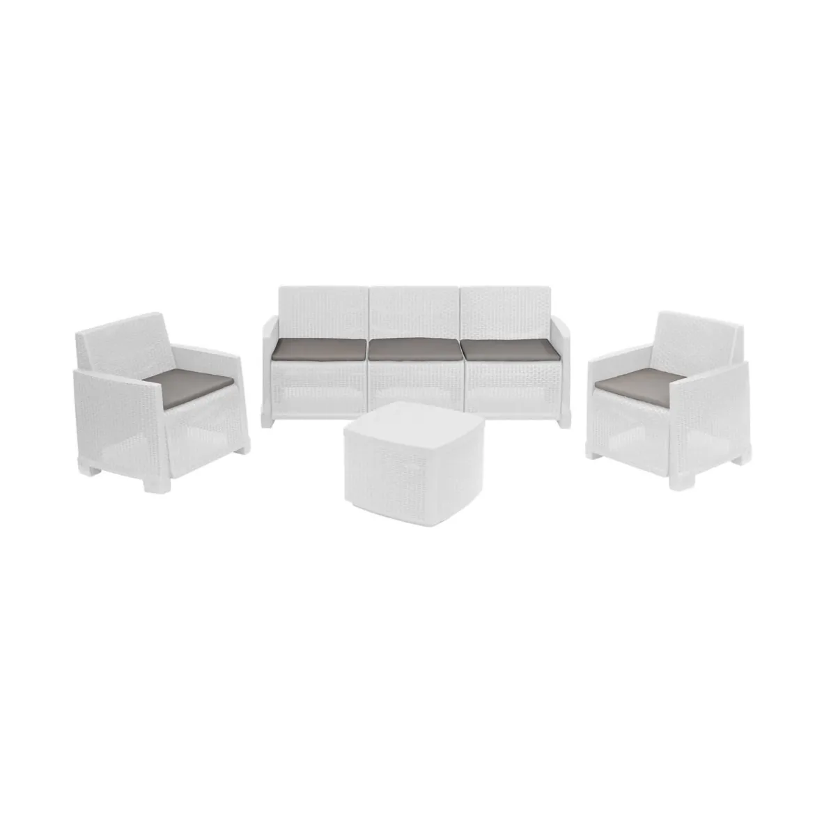 Set salotto esterno poltrone e divano 5 posti bianco - Akay