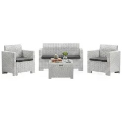 Set salotto esterno poltrone e divano con tavolino contenitore bianco - Gazania