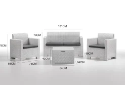 Set salotto esterno poltrone e divano con tavolino contenitore bianco - Gazania