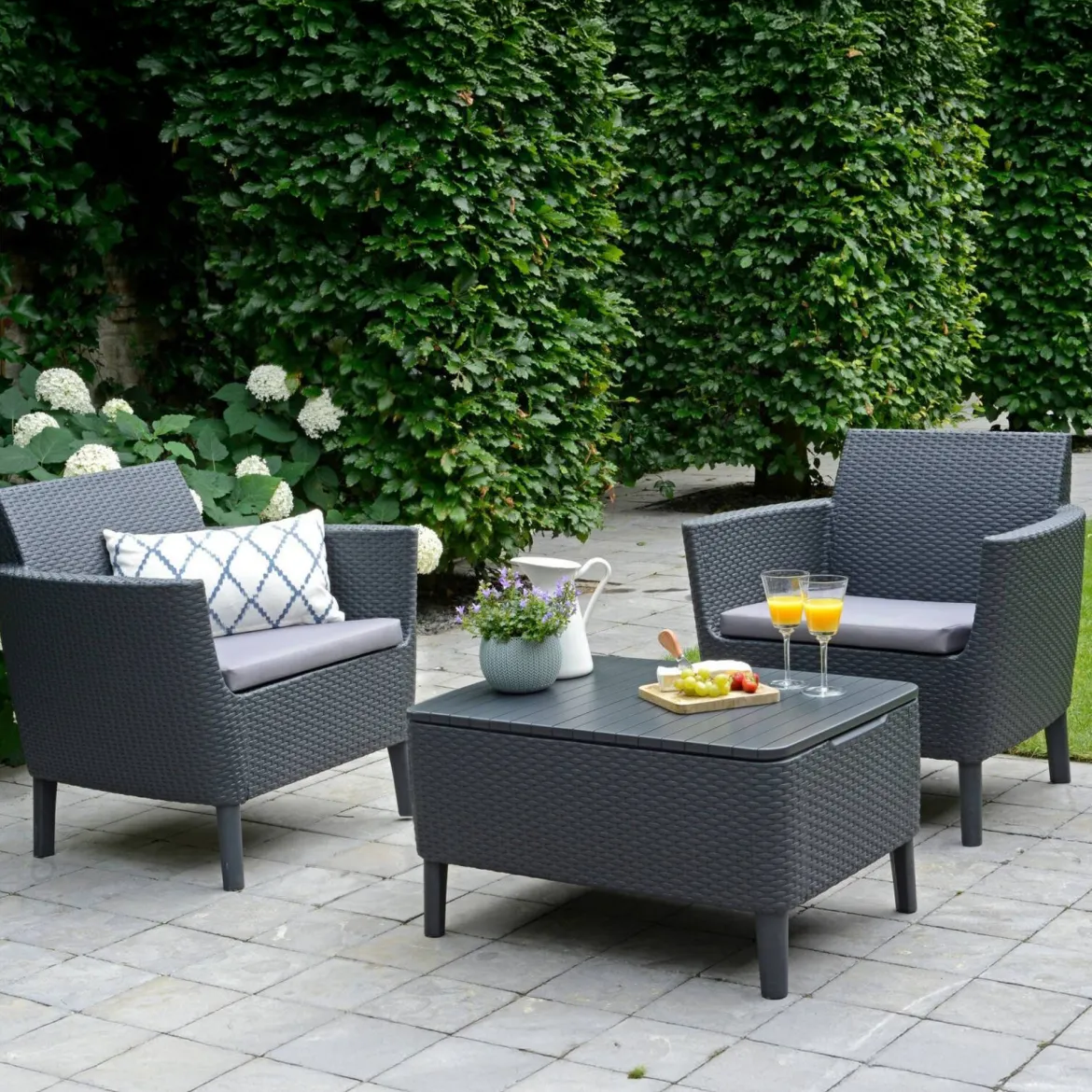 Set salotto esterno 2 posti e 1 tavolino contenitore antracite - Granby