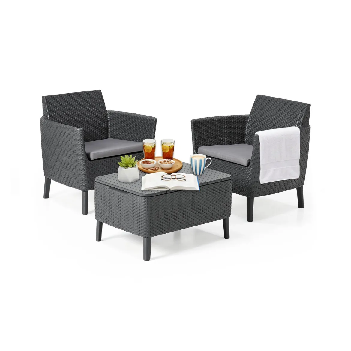 Set salotto esterno 2 posti e 1 tavolino contenitore antracite - Granby