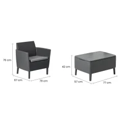 Set salotto esterno 2 posti e 1 tavolino contenitore antracite - Granby
