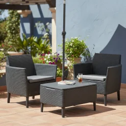 Set salotto esterno 2 posti e 1 tavolino contenitore antracite - Granby