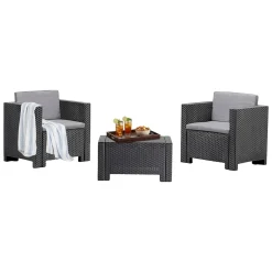 Set salotto esterno 2 posti e 1 tavolo effetto rattan antracite - Camini