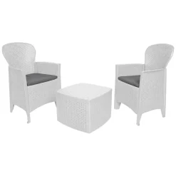 Set salotto esterno 2 posti e 1 tavolo effetto rattan bianco - Anny
