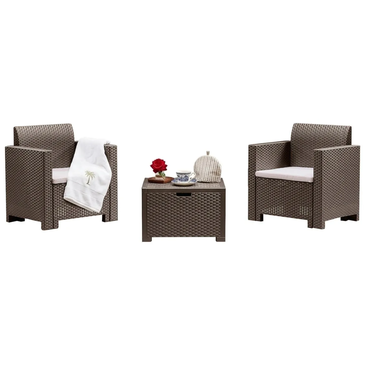 Set salotto esterno 2 posti e 1 tavolo tortora - Apis