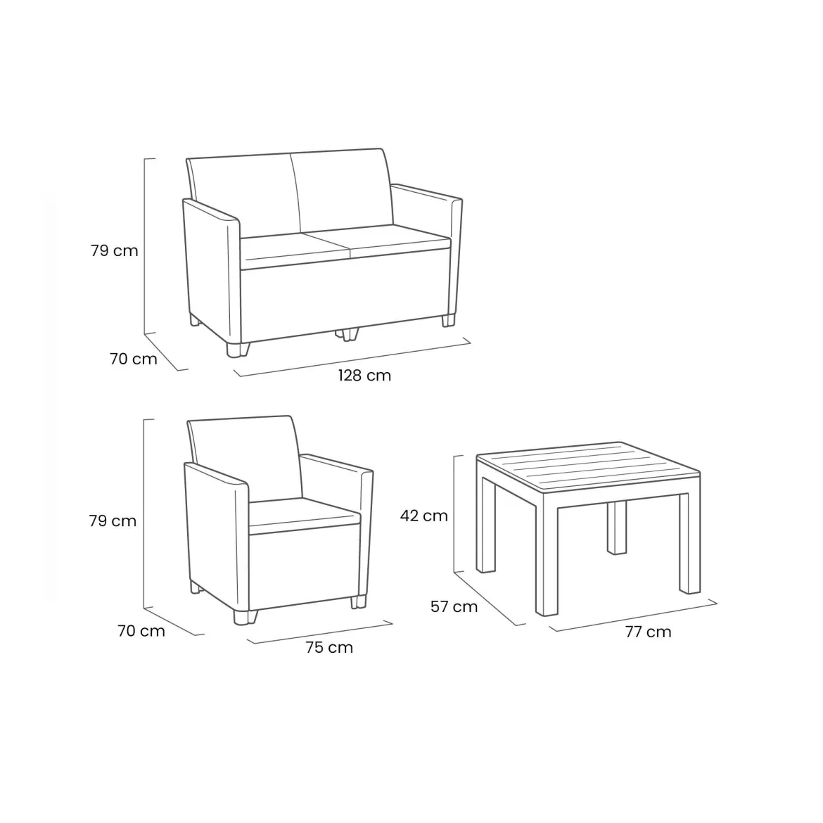 Set salotto esterno 3 posti e 1 tavolo effetto rattan beige - Nelson
