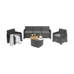 Set salotto esterno 5 posti e 1 tavolo effetto rattan antracite - Akay