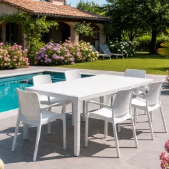 Set salotto esterno 4 sedie e tavolo allungabile bianco - Arret