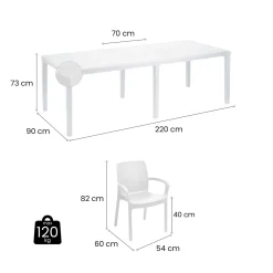 Set salotto esterno 4 sedie e tavolo allungabile bianco - Arret