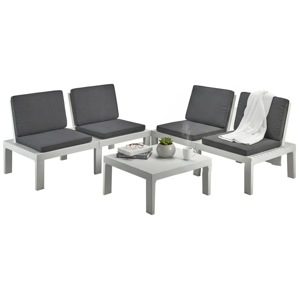 Set salotto giardino angolare bianco - Ermes