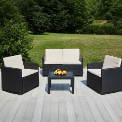 Set salotto giardino impermeabile effetto rattan antracite - Arabesk