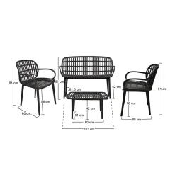 Set salotto giardino minimal 2 poltrone e 1 panchina antracite - Jurij