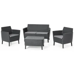 Set salotto giardino poltrone e divano con tavolino contenitore antracite - Whitby
