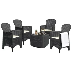 Set salotto giardino 4 posti e 1 tavolo effetto rattan antracite - Sulzano
